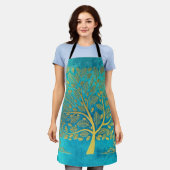 Turquoise Blue en Gold Tree Schort (Gedragen)