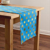 Turquoise Blue en Golden Polka Dot Table Runner Korte Tafelloper (Voorbeeld)