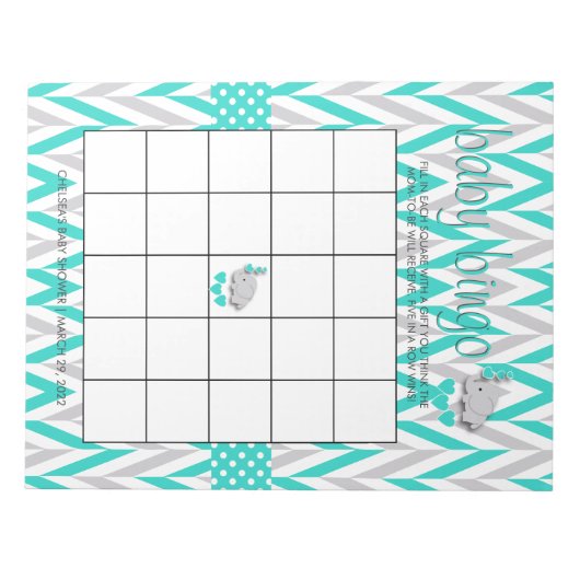 Turquoise Blue en Grey Elephant Baby shower Game Notitieblok (Voorkant)
