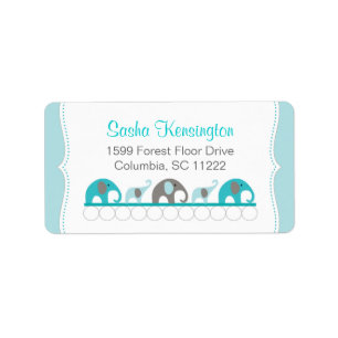 Turquoise Blue en Grey Elephants Baby Girl Shower Etiket