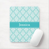  Turquoise Blue en Mint Damask Patroonnaam Muismat (Met muis)