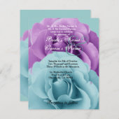 Turquoise Blue en Paarse Roos Wedding Sjabloon 2 Kaart (Voorkant / Achterkant)