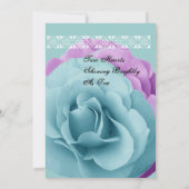 Turquoise Blue en Paarse Roos Wedding Sjabloon Kaart (Achterkant)