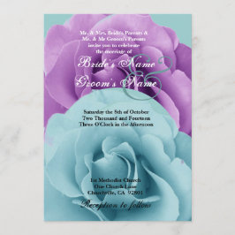 Turquoise Blue en Paarse Roos Wedding Sjabloon Kaart