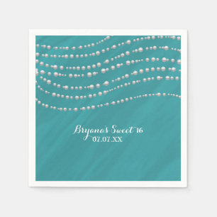 Turquoise Blue en Pearls Elegant Vrijgezellenfeest Servetten