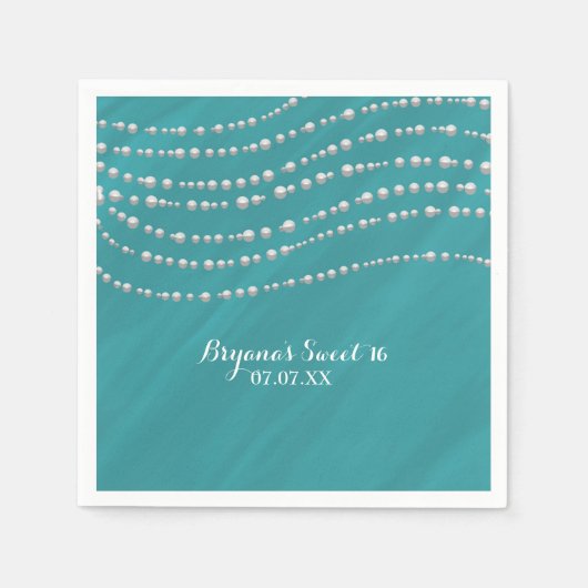 Turquoise Blue en Pearls Elegant Vrijgezellenfeest Servetten (Voorkant)