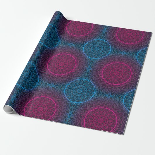 Turquoise Blue en Pink Mandala Cadeaupapier (Uitgerold)