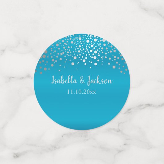 Turquoise Blue en Silver Confetti Stippen (Kleine voorkant)