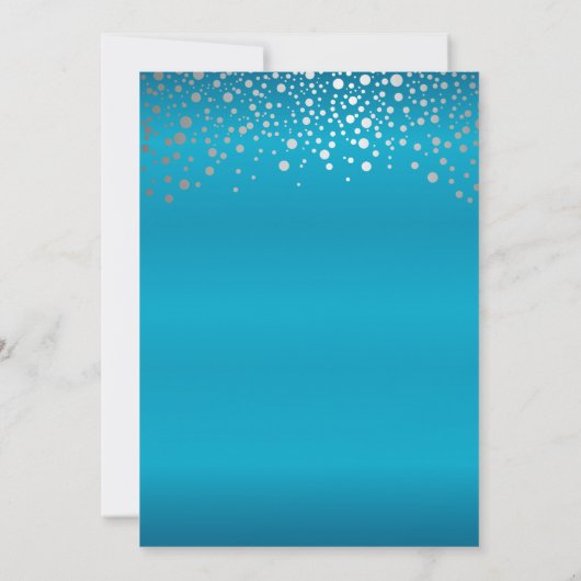 Turquoise Blue en Silver Confetti Stippen Kaart (Achterkant)