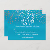Turquoise Blue en Silver Confetti Stippen - RSVP (Voorkant / Achterkant)