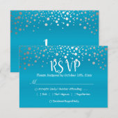 Turquoise Blue en Silver Confetti Stippen - RSVP Kaartje (Voorkant / Achterkant)
