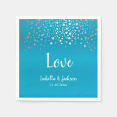 Turquoise Blue en Silver Confetti Stippen Servet (Voorkant)
