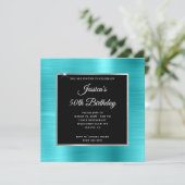 Turquoise Blue en Silver Foil Black 50th Birthday Kaart (Staand voorkant)