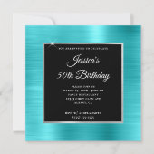 Turquoise Blue en Silver Foil Black 50th Birthday Kaart (Voorkant)