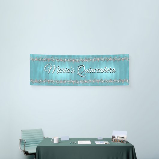 Turquoise Blue en Silver Quinceañera Banner (Beurs)