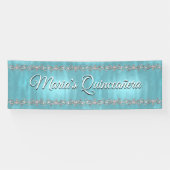 Turquoise Blue en Silver Quinceañera Banner (Horizontaal)