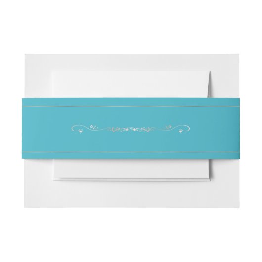 Turquoise Blue en Silver Wedding Belly Band Uitnodigingen Wikkel (Voorkant Voorbeeld)
