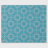 Turquoise Blue en White Circle Mandala Cadeaupapier (Vlak)