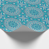 Turquoise Blue en White Circle Mandala Cadeaupapier (Hoek)