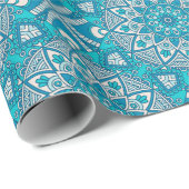 Turquoise Blue en White Circle Mandala Cadeaupapier (Rol Hoek)