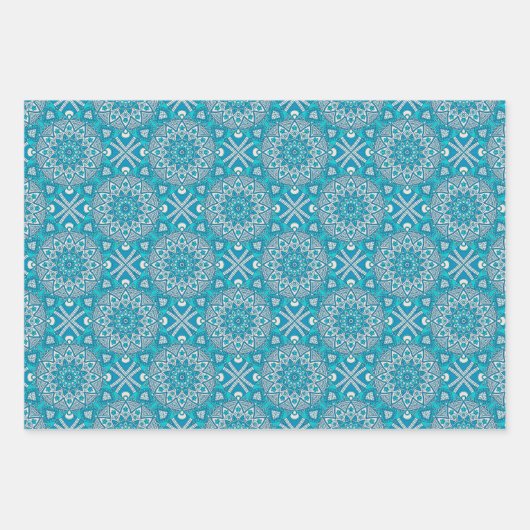 Turquoise Blue en White Circle Mandala Inpakpapier Vel (Voorkant)