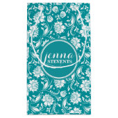 Turquoise-Blue en White Floral Dammaskers Klein Cadeauzakje (Achterkant)