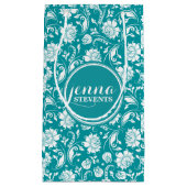 Turquoise-Blue en White Floral Dammaskers Klein Cadeauzakje (Voorkant)
