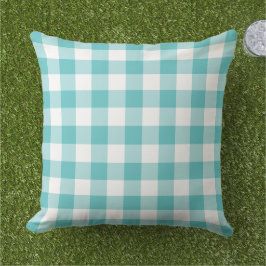 Turquoise Blue en White Gingham Pset Pattern Buitenkussen