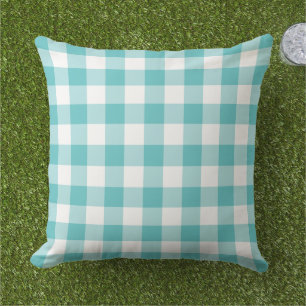 Turquoise Blue en White Gingham Pset Pattern Buitenkussen