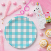Turquoise Blue en White Gingham Summer Picnic Papieren Bordje (Feest)