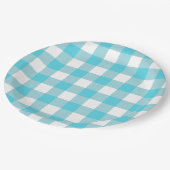Turquoise Blue en White Gingham Summer Picnic Papieren Bordje (Gekanteld)
