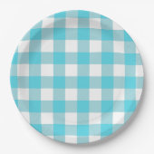Turquoise Blue en White Gingham Summer Picnic Papieren Bordje (Voorkant)