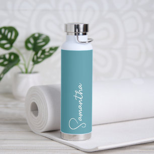Turquoise Blue en White Personalized Water Bottle Waterfles