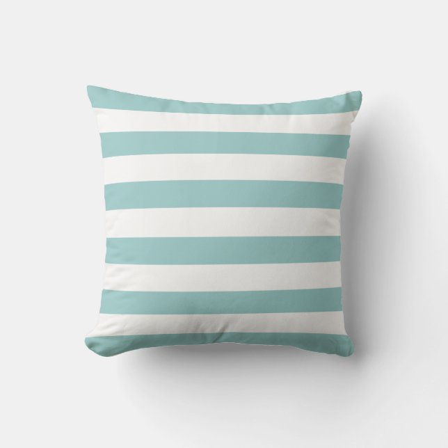 Turquoise Blue en White Stripe Pattern Kussen (Voorkant)