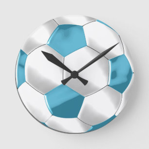 Turquoise Blue en White Voetbal Ronde Klok