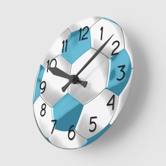 Turquoise Blue en White Voetbal Ronde Klok (Hoek)