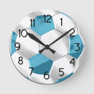Turquoise Blue en White Voetbal Ronde Klok
