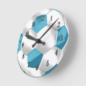 Turquoise Blue en White Voetbal Ronde Klok (Hoek)