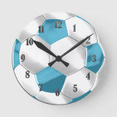 Turquoise Blue en White Voetbal Ronde Klok (Voorkant)