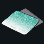Turquoise-blue faux glitter ombre en stippen patro laptop sleeve<br><div class="desc">Moderne trendy turquoise-blue faux glitter ombre met stippen patroon en optioneel monogram.</div>