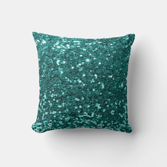 Turquoise Blue Faux Glitter Print Aqua Blauwgroen Kussen (Voorkant)