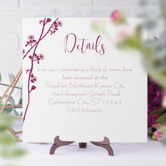 Turquoise Blue Floral Branch Wedding Reception Informatiekaartje