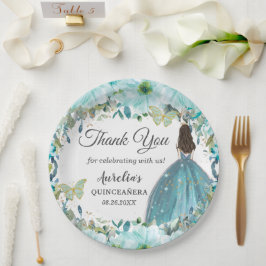 Turquoise Blue Floral Butterflies Gold Princess Papieren Bordje