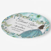 Turquoise Blue Floral Butterflies Gold Princess Papieren Bordje (Gekanteld)