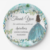 Turquoise Blue Floral Butterflies Gold Princess Papieren Bordje (Voorkant)