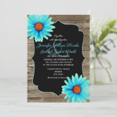 Turquoise Blue floral, chalkboard wood bruiloft Kaart (Staand voorkant)