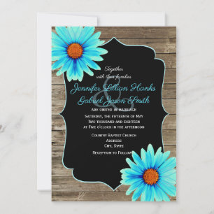 Turquoise Blue floral, chalkboard wood bruiloft Kaart