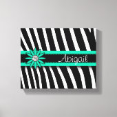 Turquoise Blue Floral Gem & Zebra Pattern Canvas Afdruk (Voorkant)