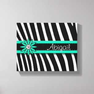 Turquoise Blue Floral Gem & Zebra Pattern Canvas Afdruk