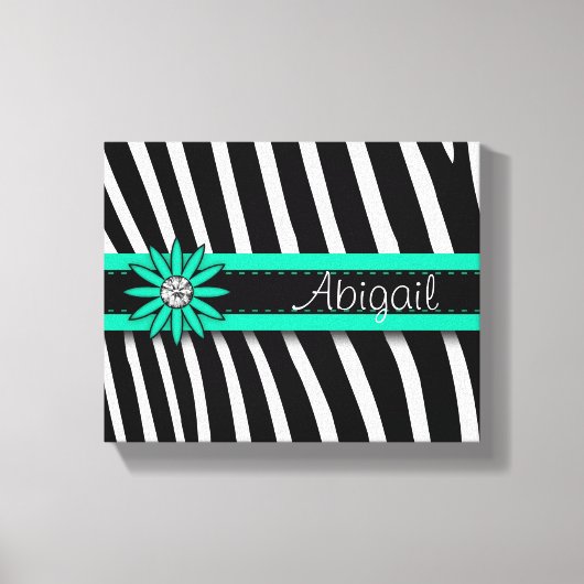 Turquoise Blue Floral Gem & Zebra Pattern Canvas Afdruk (Voorkant)